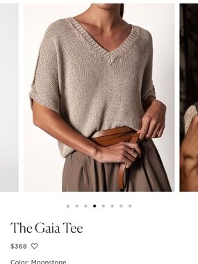 Brochu Walker Gaia Tee Moonstone Silver Knit V-Neck Short Sleeve Sweater